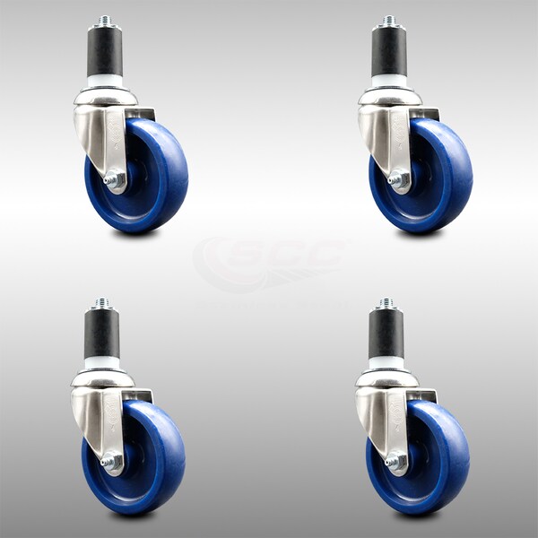 4 Inch 316SS Solid Polyurethane Swivel 1-5/8 Inch Expanding Stem Caster Set SCC